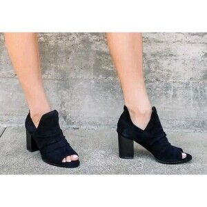 Women's Slip-On Open Toe Peep Toe Ankle Boots Suede Black - Size 7